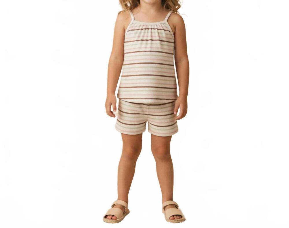 NEW MAKEMAKE ORGANICS girls organic tank top & shorts set in terra stripes